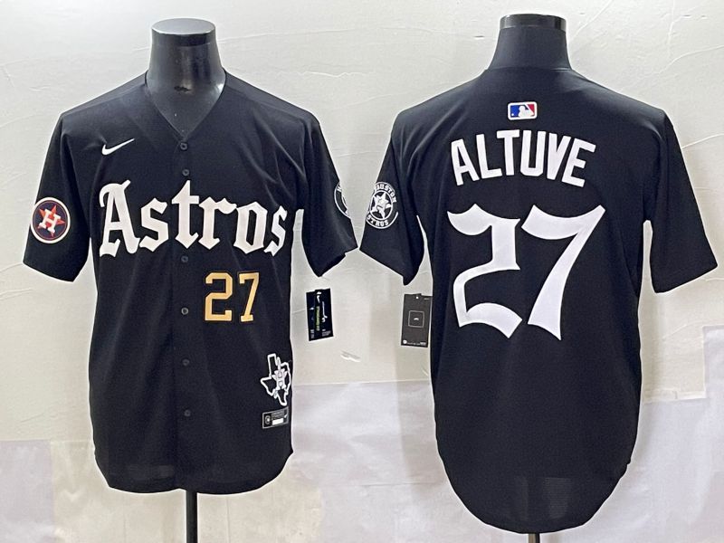 Men 2025 Houston Astros 27 Altuve Black Five generations Joint Name Nike MLB Jersey style 3